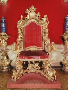 Venetsialainen valtaistuin, veistetty ja kullattu, 1700-luvun alku